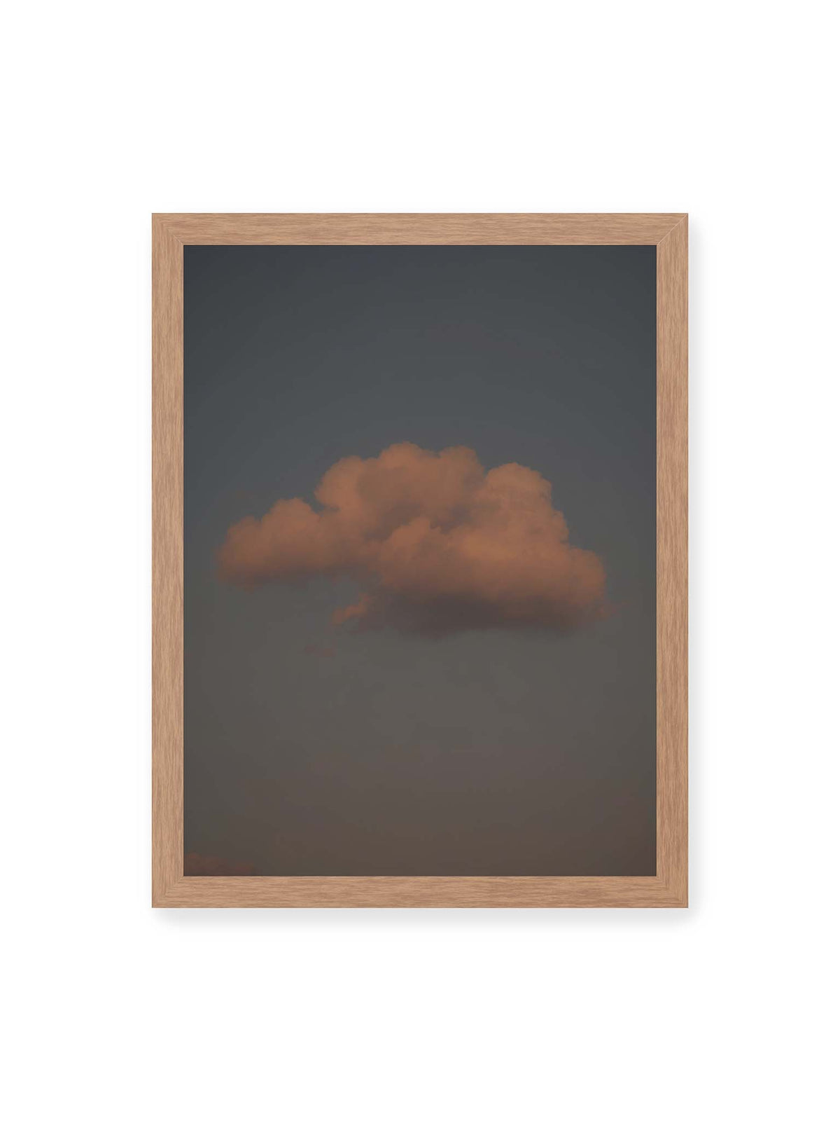30x40 cm, Eichenrahmen – Einzelne beleuchtete Wolke vor einer weitläufigen, gedämpften Himmelsfläche.
