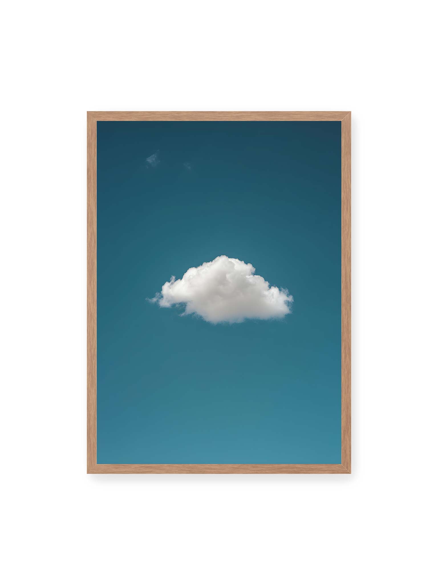 50x70 cm, Eichenrahmen – Einzelne weiße Wolke in weiter blauer Himmelsfläche.