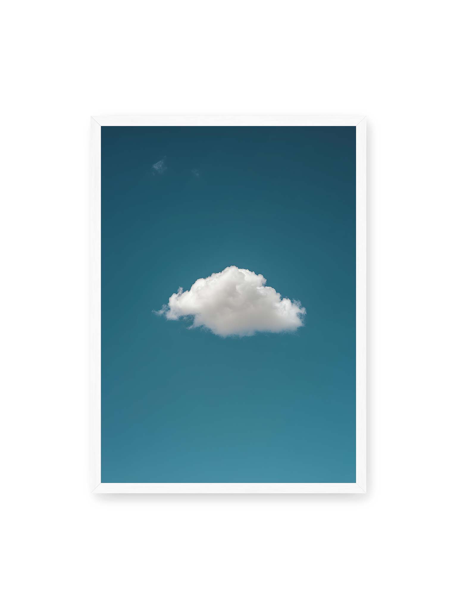 50x70 cm, weißer Rahmen – Einzelne weiße Wolke in weiter blauer Himmelsfläche.