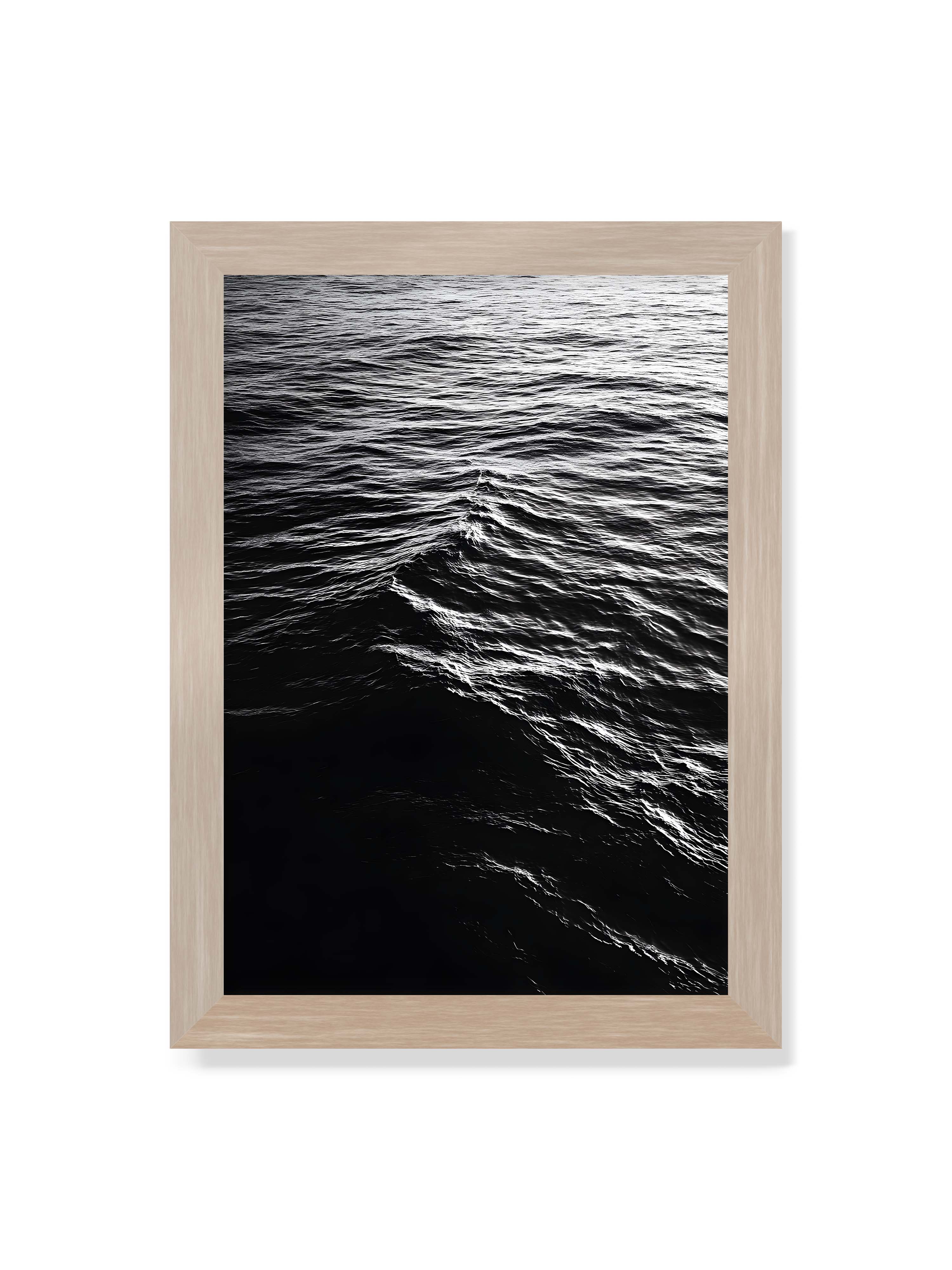 21x30 cm ohne Galerie-Rand im Eichenrahmen – Abstrakte Darstellung der dunklen Ozeanwellen in Schwarzweiß.