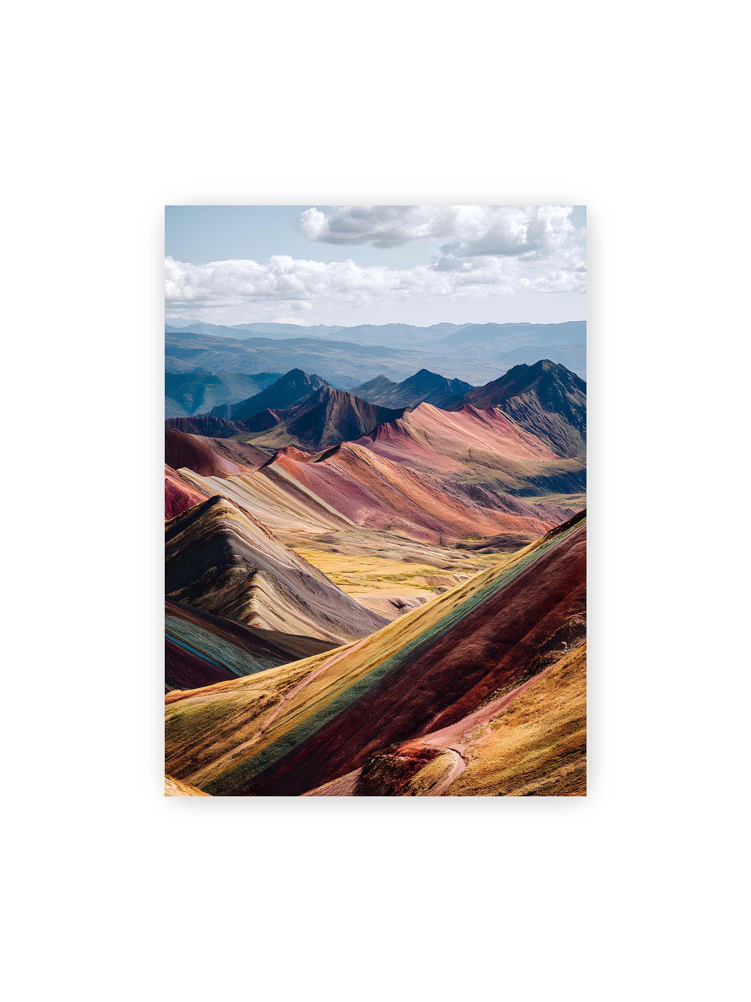 50x70 cm – Berglandschaft in Peru in leuchtenden Farben und Schichten, die das Licht reflektieren und eine majestätische Szenerie schaffen.