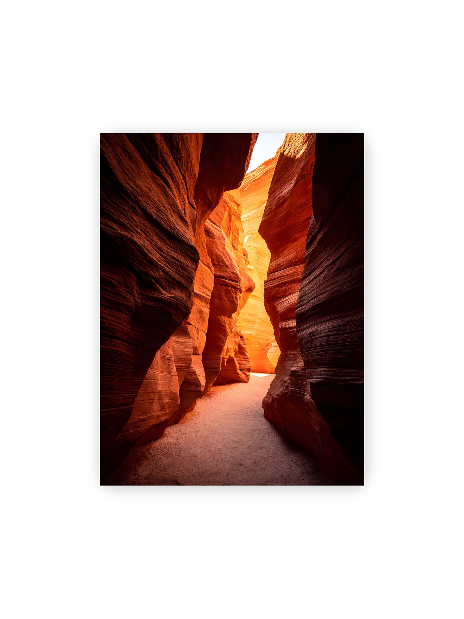 30x40 cm – Antelope Canyon Arizona mit goldenen Lichtreflexionen auf orangeroten Sandsteinfelsen.