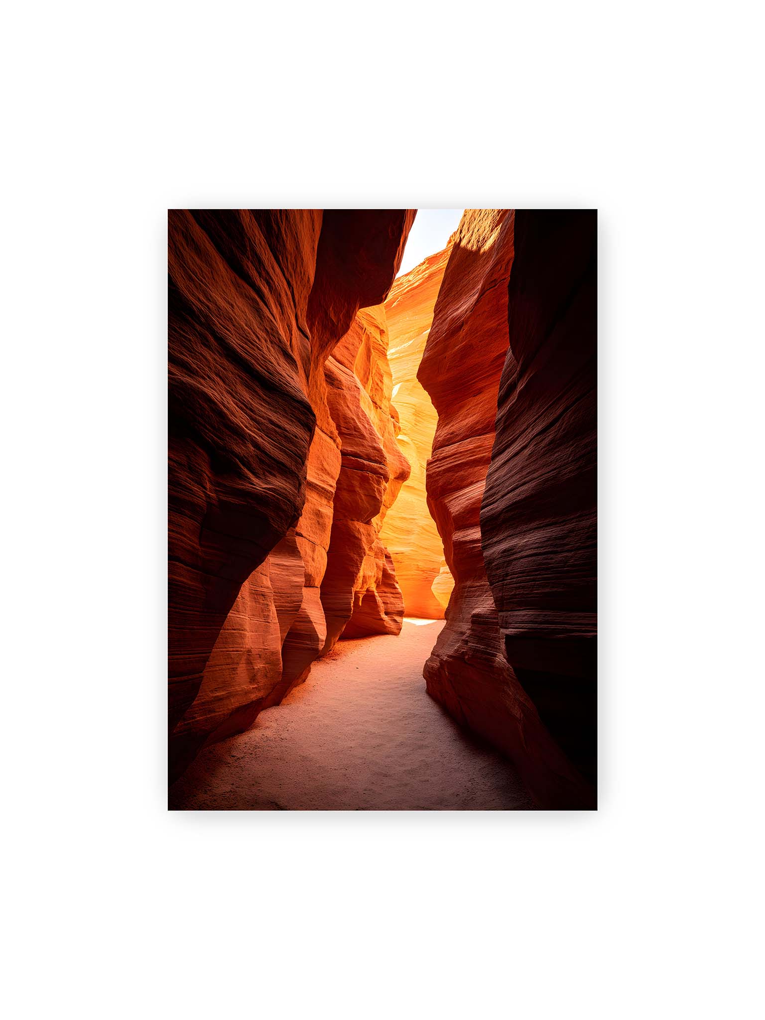 50x70 cm – Antelope Canyon Arizona mit goldenen Lichtreflexionen auf orangeroten Sandsteinfelsen.