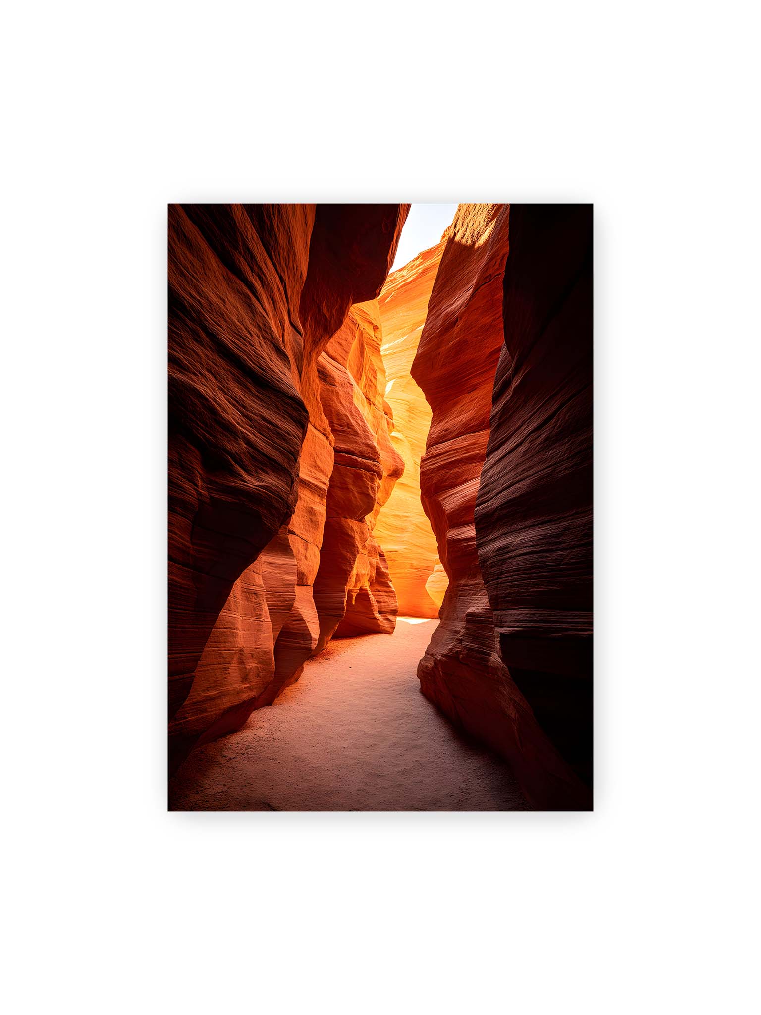 70x100 cm – Antelope Canyon Arizona mit goldenen Lichtreflexionen auf orangeroten Sandsteinfelsen.